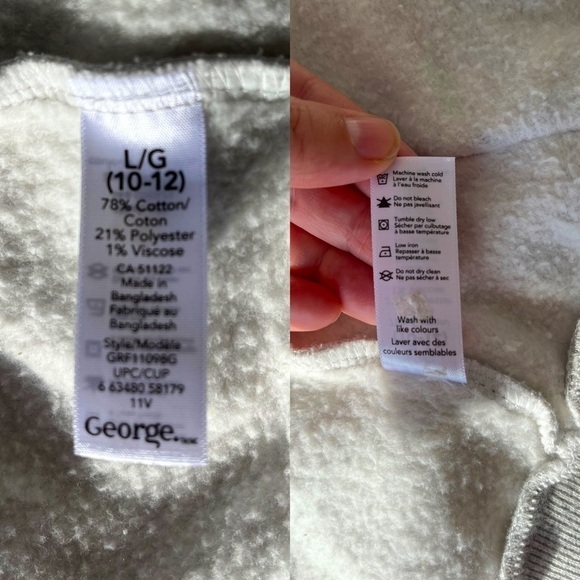 George Pink Heart Heather Grey Zip Up Hoodie Size Large (10-12) - Picture 13 of 15